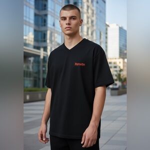 Jagermeister‎ Black/Orange V-Neck Short Sleeve Stag Logo Back T-Shirt